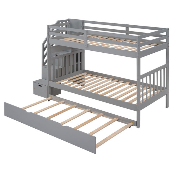 Twin Over Twin / Full Bunk Bed With Twin Size Trundle - Gray