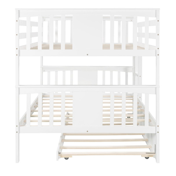 Full Over Full Bunk Bed With Twin Size Trundle And Ladder - White