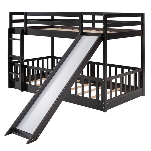 Twin Over Twin Bunk Bed With Slide And Ladder - Espresso