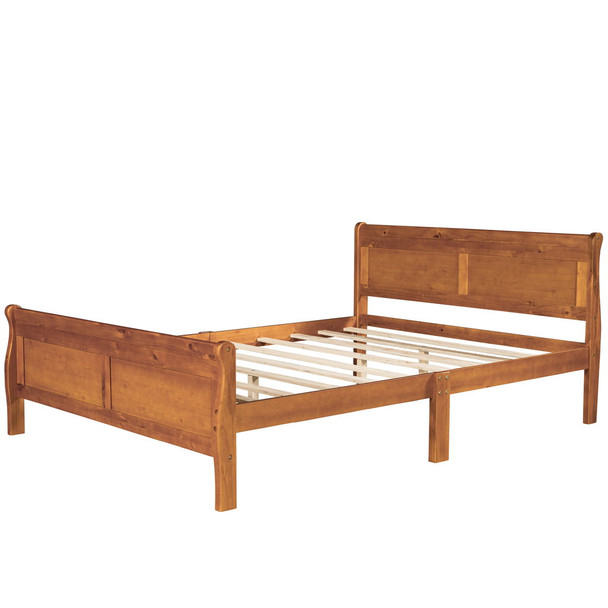 Queen Size Platform Bed With Headboard And Slat Support - Oak