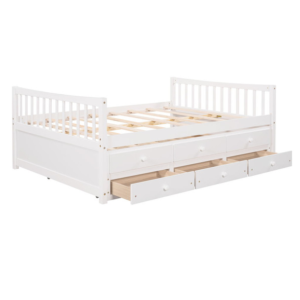 Full Size Daybed With Twin Size Trundle And Drawers - White