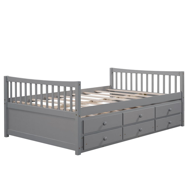 Full Size Daybed With Twin Size Trundle And Drawers - Gray