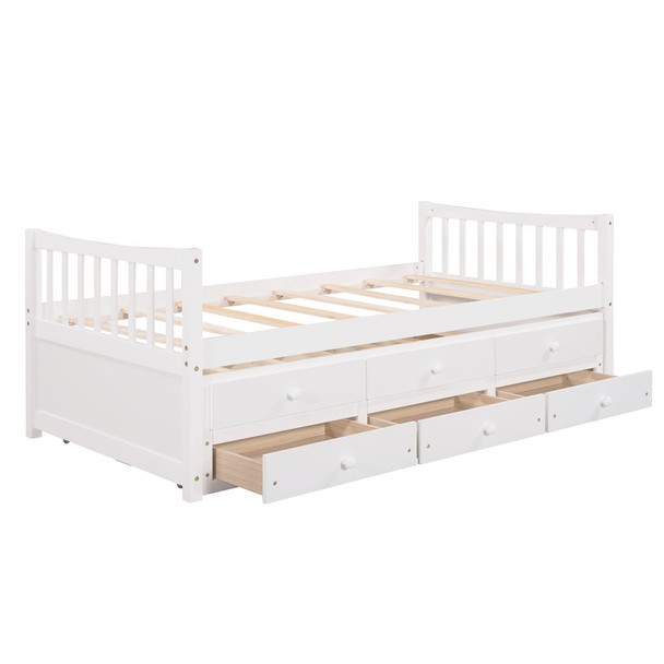 Twin Size Daybed With Trundle And Drawers - White