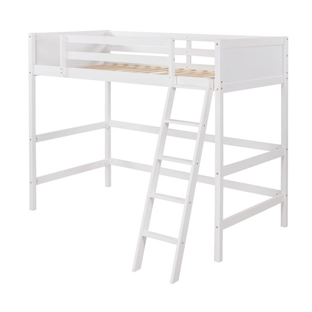 Twin Size Loft Bed With Ladder - White