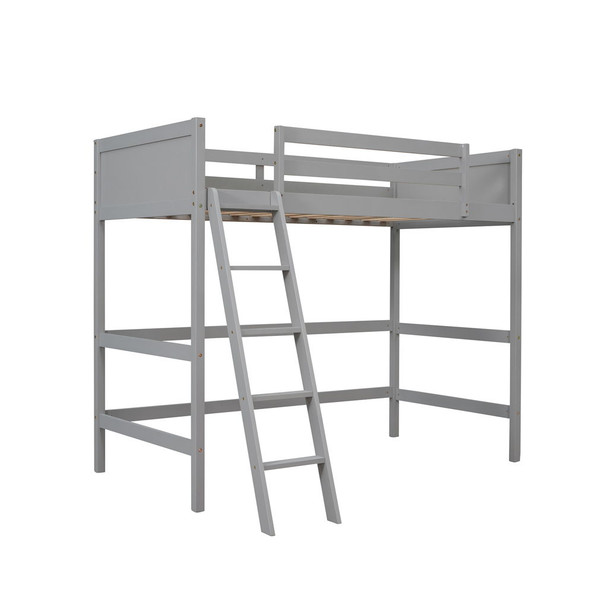 Twin Size Loft Bed With Ladder - Gray