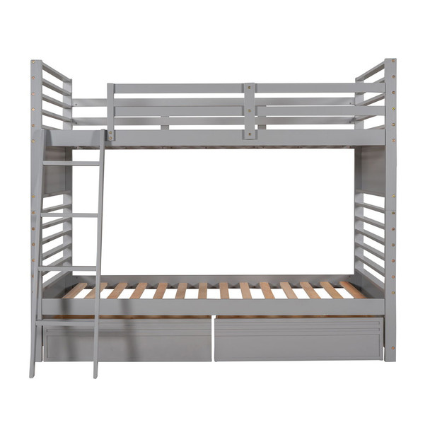 Twin Over Twin Bunk Bed With 2 Drawers - Gray