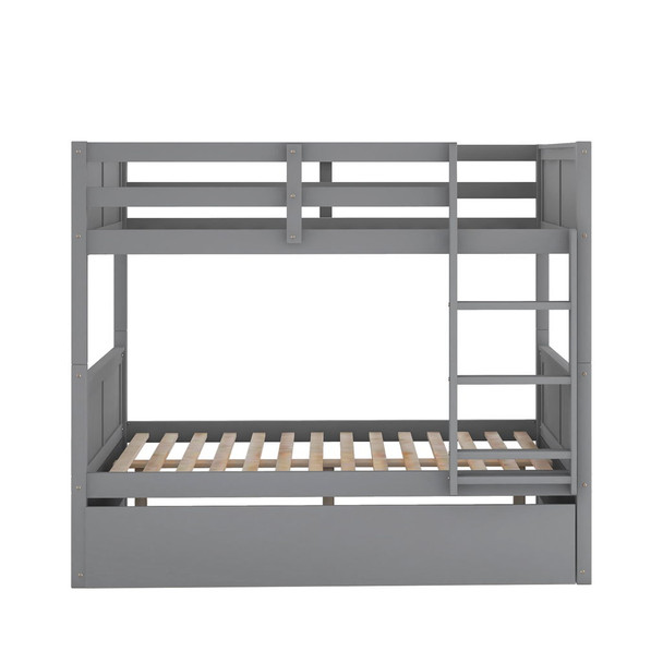 Full Over Full Bunk Bed With Twin Size Trundle - Gray