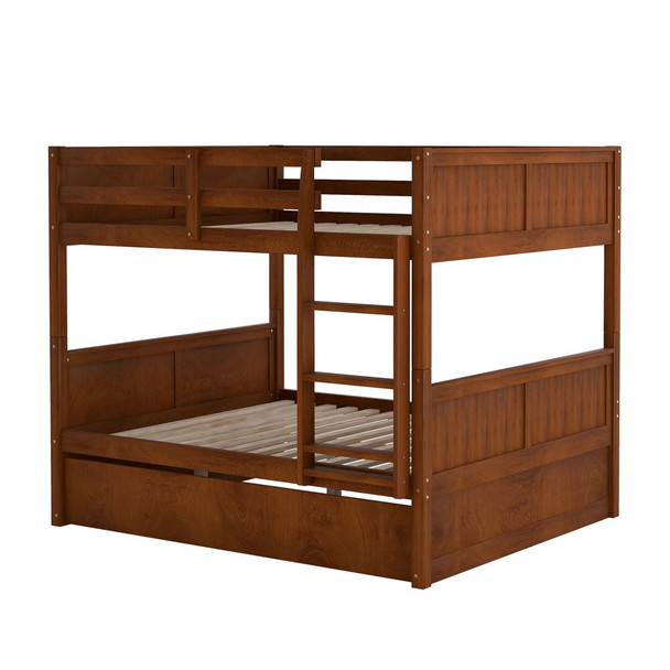 Full Over Full Bunk Bed With Twin Size Trundle - Walnut