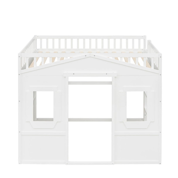 Full Size House Loft Bed With Ladder - White