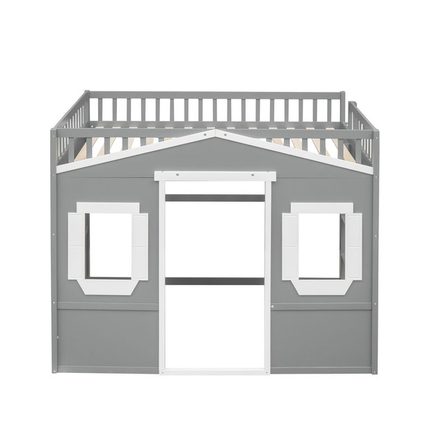 Full Size House Loft Bed With Ladder - Gray / White