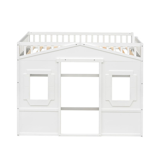 Twin Size House Loft Bed With Ladder - White