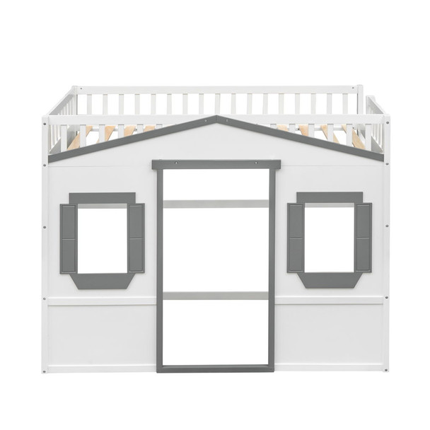 Twin Size House Loft Bed With Ladder - White / Gray