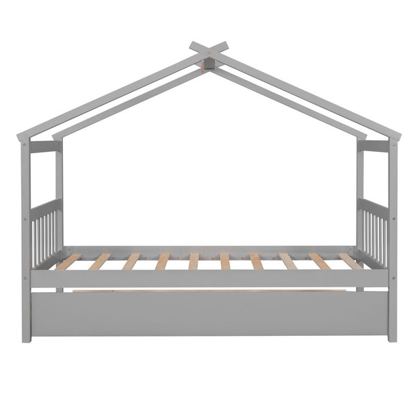 Twin Size House Bed With Twin Size Trundle - Gray