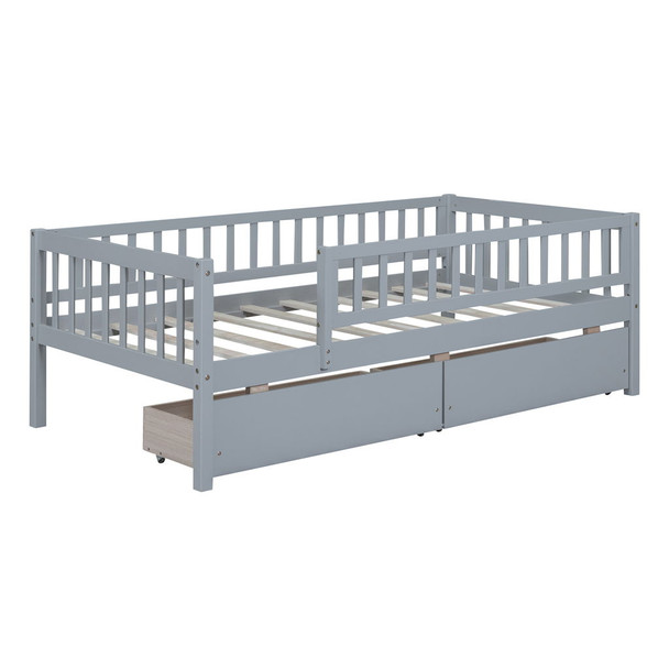 Twin Size Daybed Bed With Two Drawers - Gray