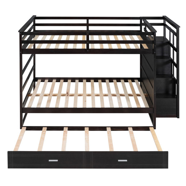 Full Over Full Bunk Bed With Twin Size Trundle And Staircase - Espresso