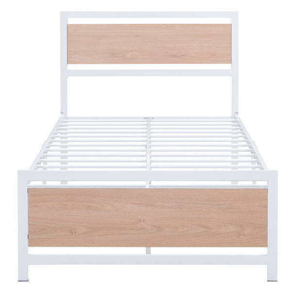 Twin Size Platform Bed, Frame With Headboard And Footboard - White