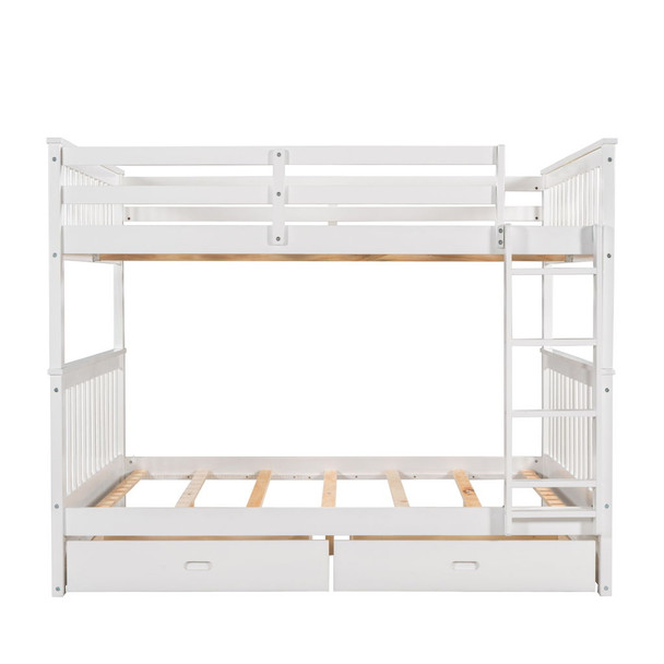 Full Over Full Bunk Bed With Ladders And 2 Storage Drawers - White