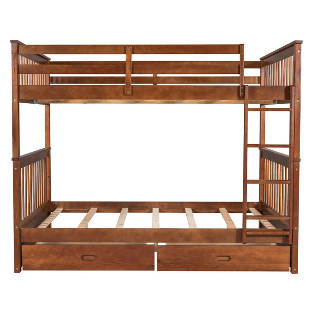 Full Over Full Bunk Bed With Ladders And 2 Storage Drawers - Walnut