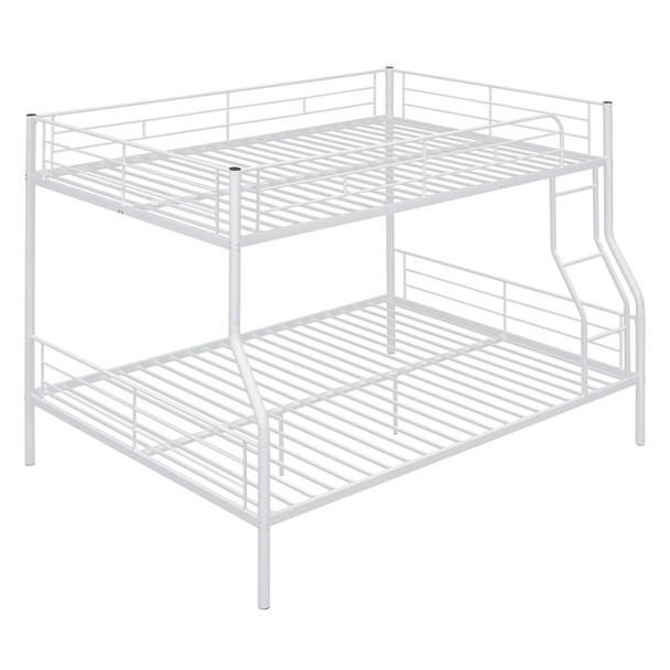 Full Long Over Queen Metal Bunk Bed - White