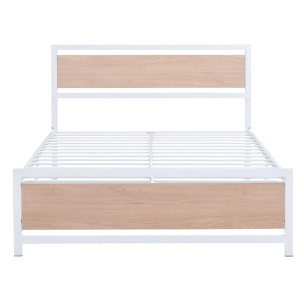 Full Size Platform Bed, Frame With Headboard And Footboard - White