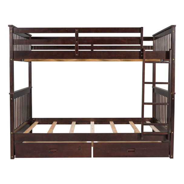 Full Over Full Bunk Bed With Ladders And 2 Storage Drawers - Espresso
