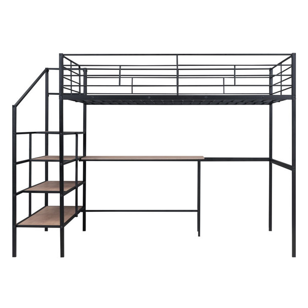 Full Size Loft Bed With Desk And Lateral Storage Ladder - Black