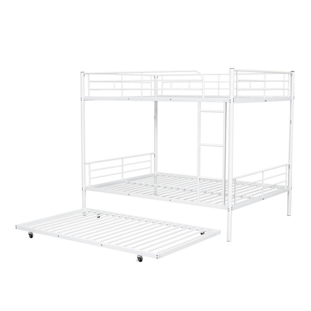 Full Over Full Metal Bunk Bed With Trundle - White