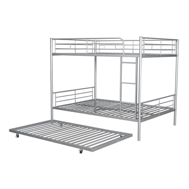 Full Over Full Metal Bunk Bed With Trundle - Silver