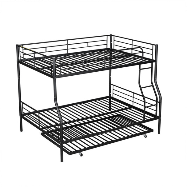 Full Long Over Queen Metal Bunk Bed With Trundle - Black