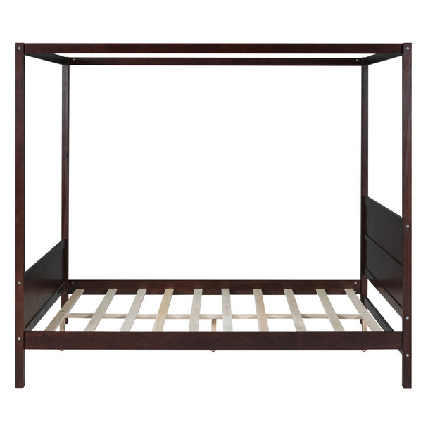 Queen Size Canopy Platform Bed With Headboard And Footboard, Slat Support Leg - Espresso