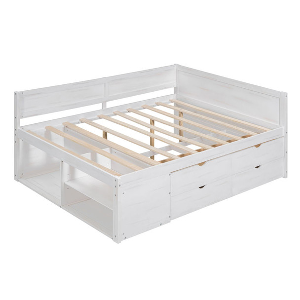 Full Size Daybed With Drawers And Shelves - White