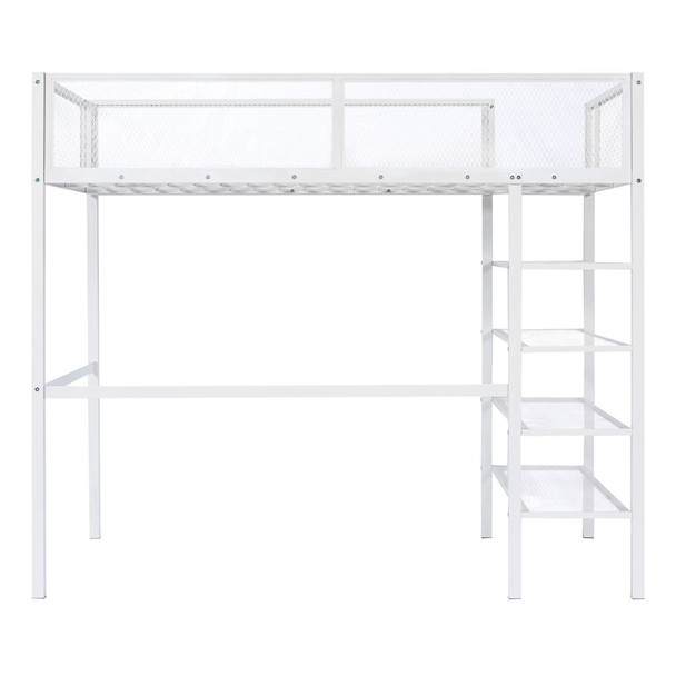 Twin Size Loft Bed With 4 Tier Shelves And Storage - White