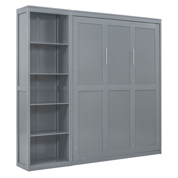 Queen Size Murphy Wall Bed With Shelves - Gray
