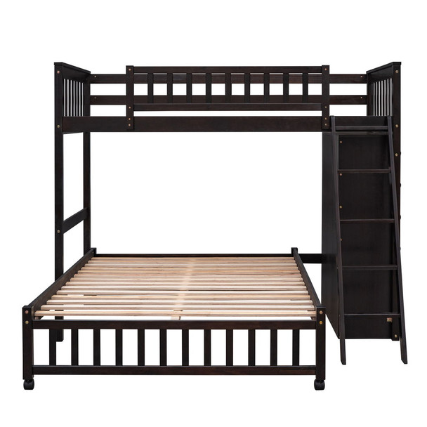 Twin Over Full Bunk Bed With 6 Drawers And Flexible Shelves, Bottom Bed With Wheels - Espresso
