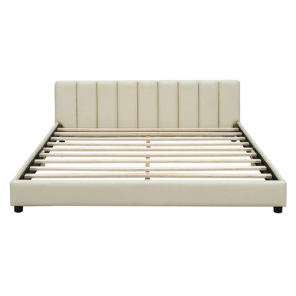 Queen & Twin Long Size Upholstered Platform Bed, Mother & Child Bed - Beige