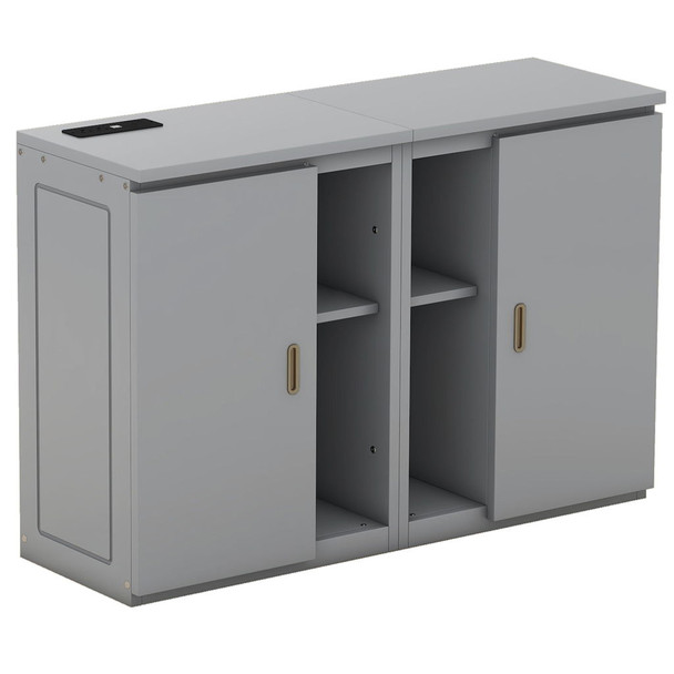 Full Size Murphy Bed With Shelves, Cabinets And USB Ports - Gray