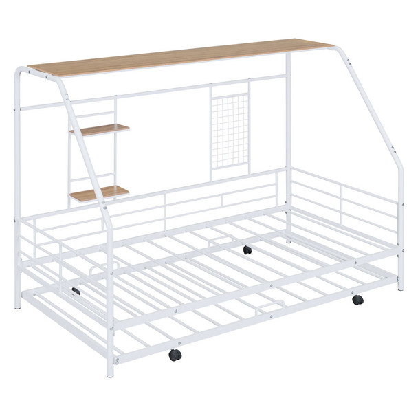 Twin Size House Bed With Trundle - White