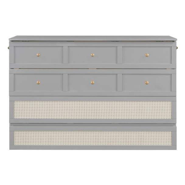 Queen Murphy Bed With Large Drawers - Gray