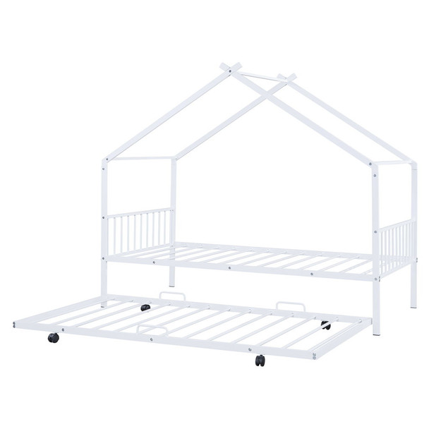 Twin Size Playhouse Design Bed With Twin Size Trundle - White