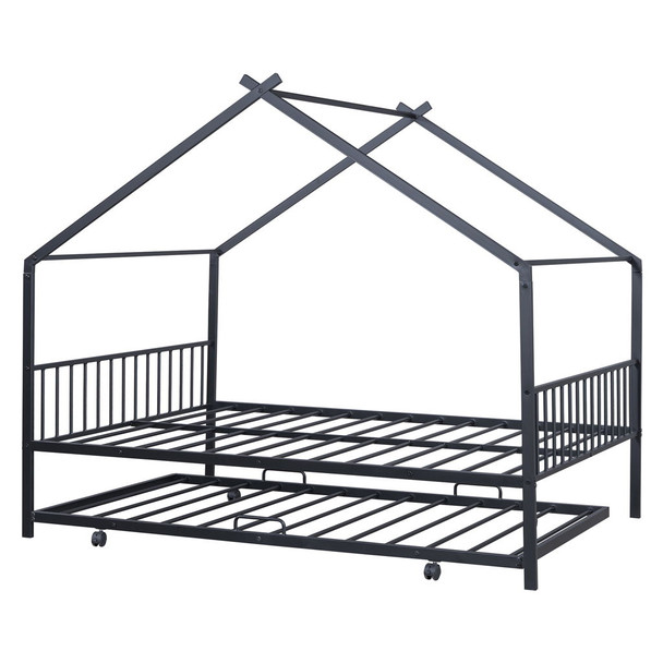 Full Size House Bed With Twin Size Trundle - Black