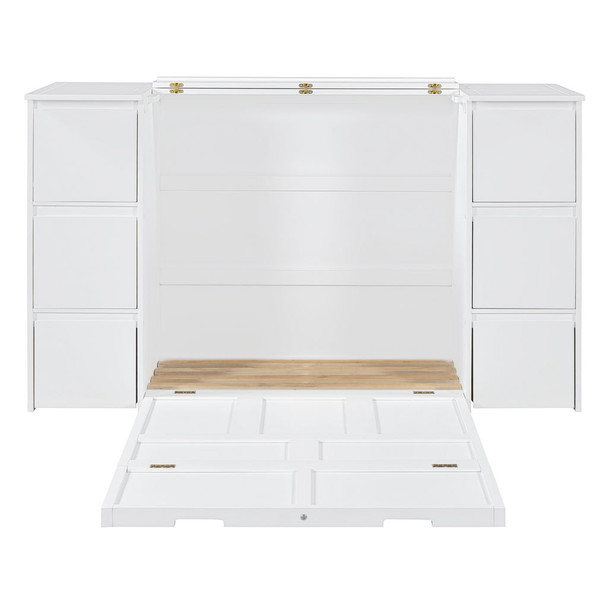 Twin Size Murphy Bed With Drawers, Cabinets, And USB Ports - White