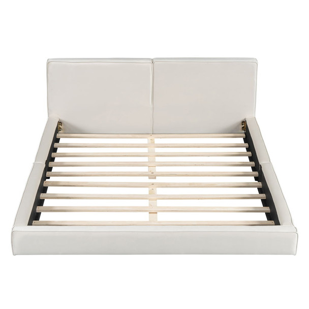Queen Size Upholstered Platform Bed, Grounded Bed With Solid Frame - Beige