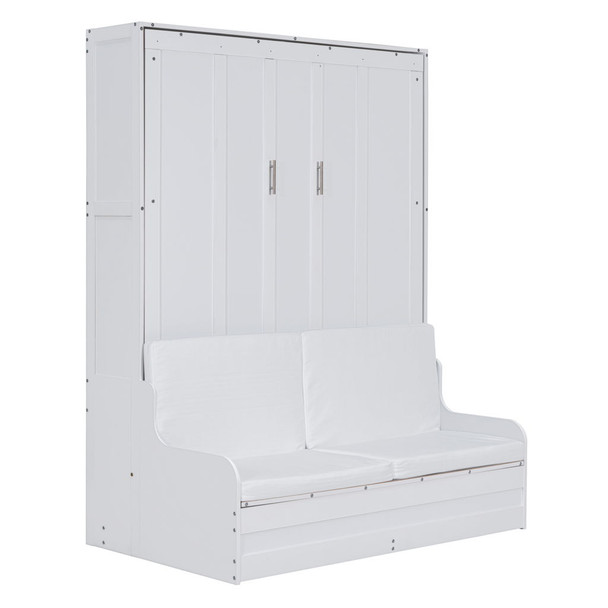 Queen Size Murphy Space Saving Wall Bed With Cushion - White