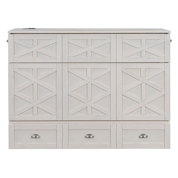 Full Size Murphy Bed With Large Drawers - Brushed White