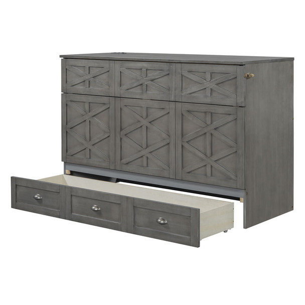 Queen Size Murphy Bed With Large Drawers - Brushed Gray