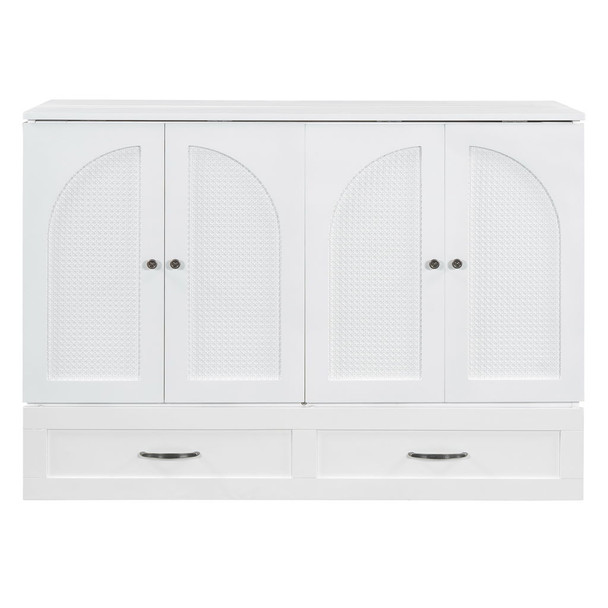 Full Size Murphy Bed & Large Drawers - White