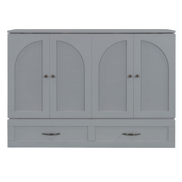Full Size Murphy Bed With Large Drawers - Gray