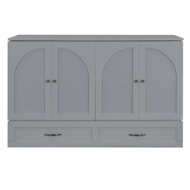 Queen Size Murphy Bed With Large Drawers - Gray