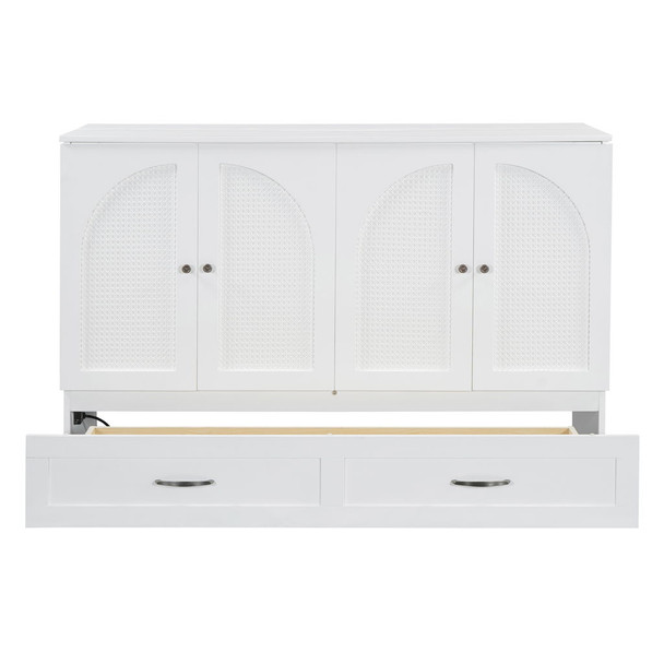 Queen Size Murphy Bed With Large Drawers - White