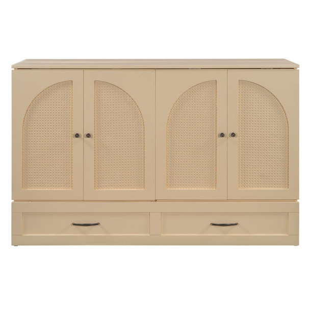 Queen Size Murphy Bed With Large Drawers, Gold